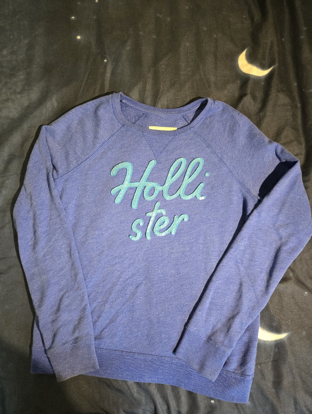 Hollister Navy Sweatshirt with Teal Script Logo